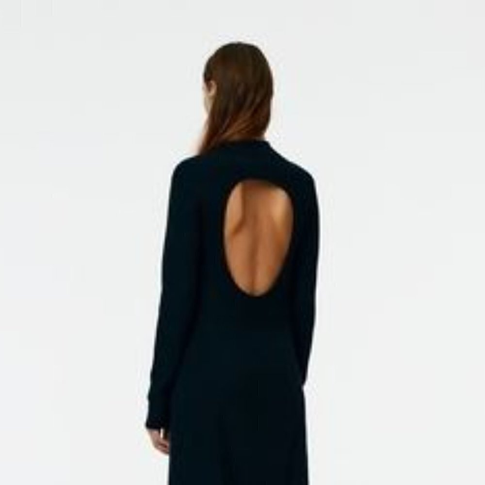 Zara Black Open Back Long Sleeve Shift Dress